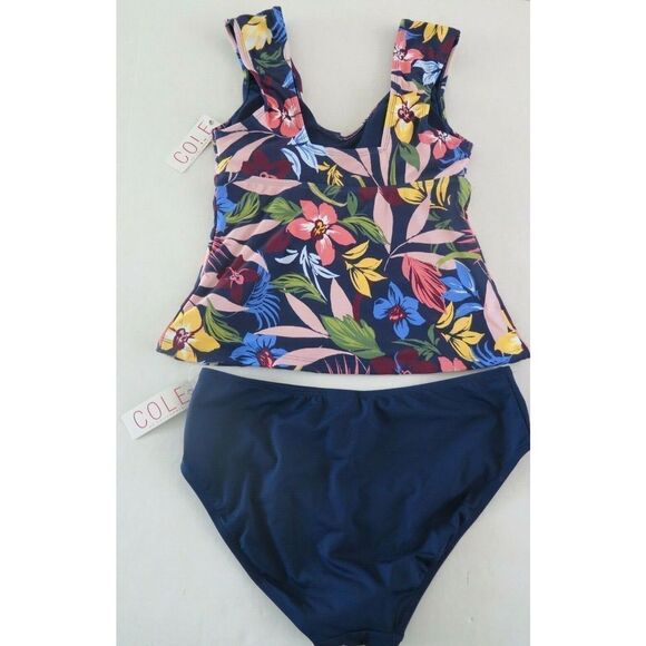 Cole of California 21CC201 Women's Sz M Multicolor Floral/Navy 2 Piece Swimsuit - Picture 6 of 6